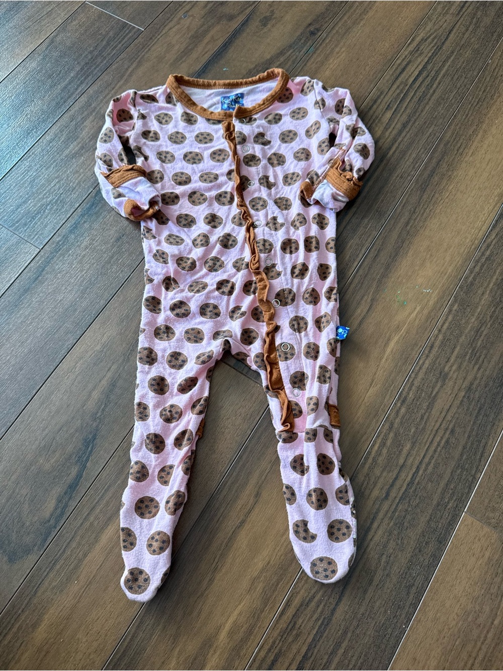 Kickee Pants Pink Cookie Print Footed One-Piece with Brown Trim